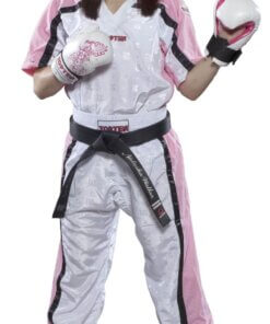 Kickboxhose Mesh Weiss-Pink komplett