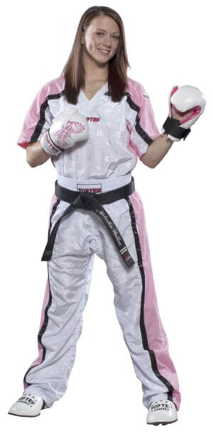 Kickboxhose Mesh Weiss-Pink komplett