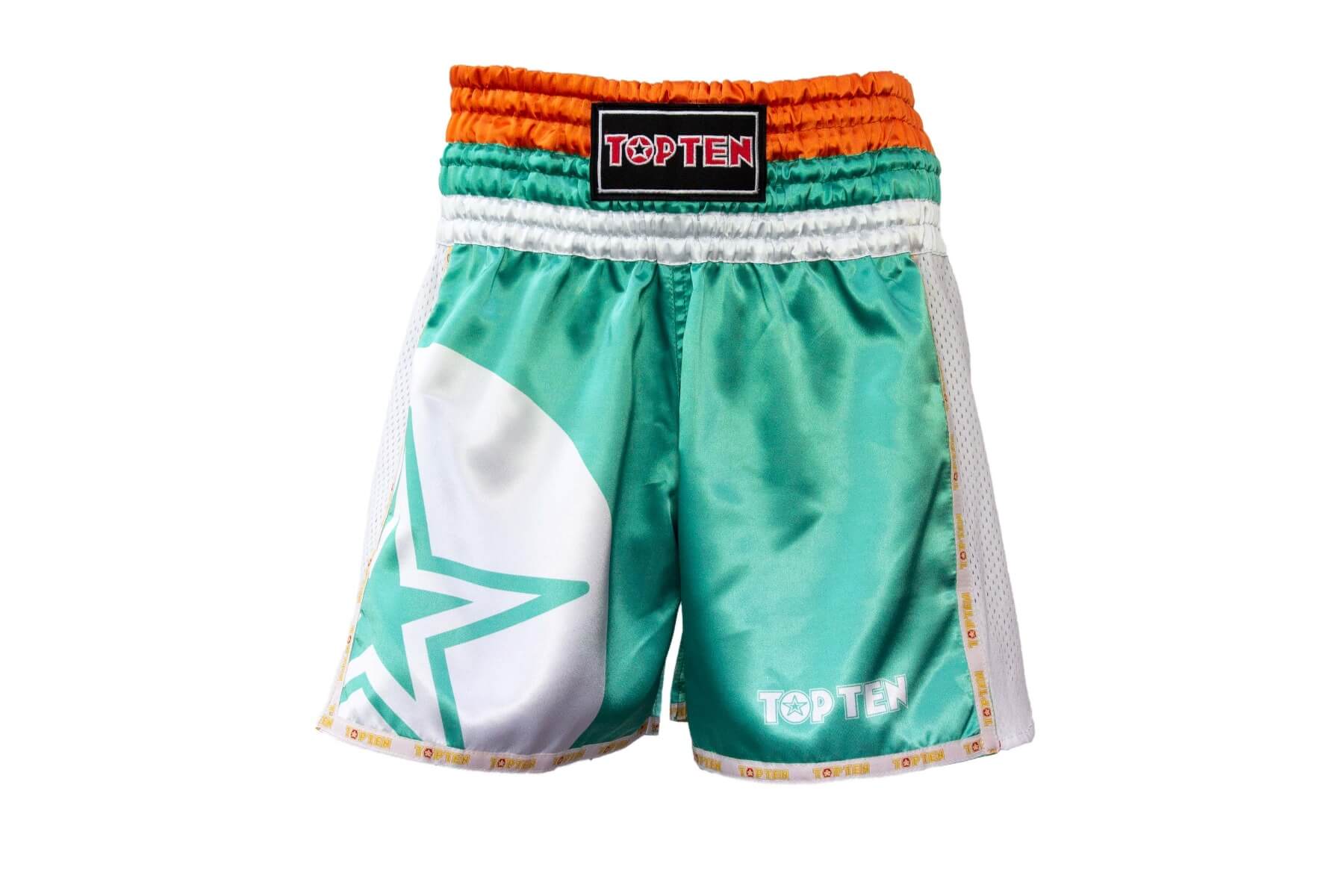 thai-kickboxing-shorts-topten-star-green-front